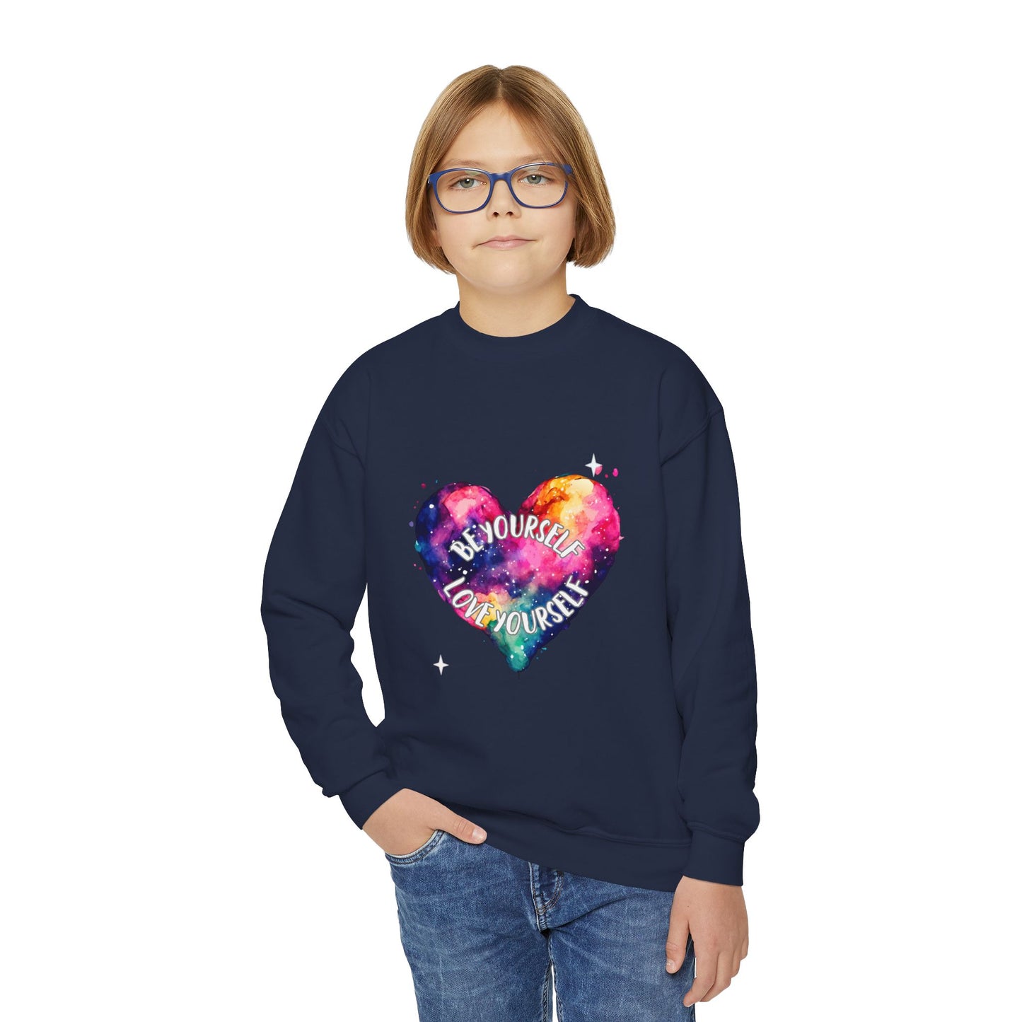 Be Yourself Love Yourself Empowering Youth Crewneck Sweatshirt, Inspirational Apparel, Affirmation Gift, Motivational Sweatshirt, Positive Vibes Clothing