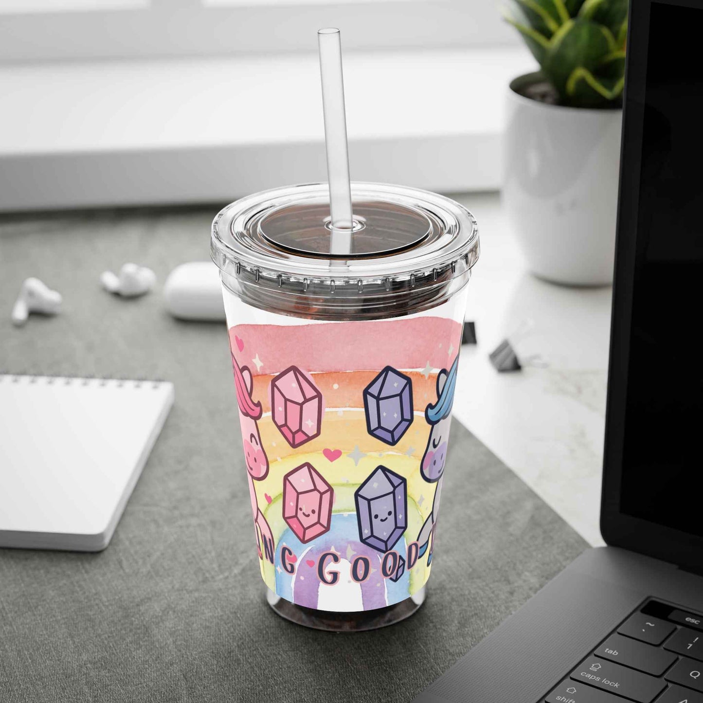 Tumbler Sunsplash Unicorn,  16oz Cup with Straw, Ideal for Kids, Rocking Good Vibes