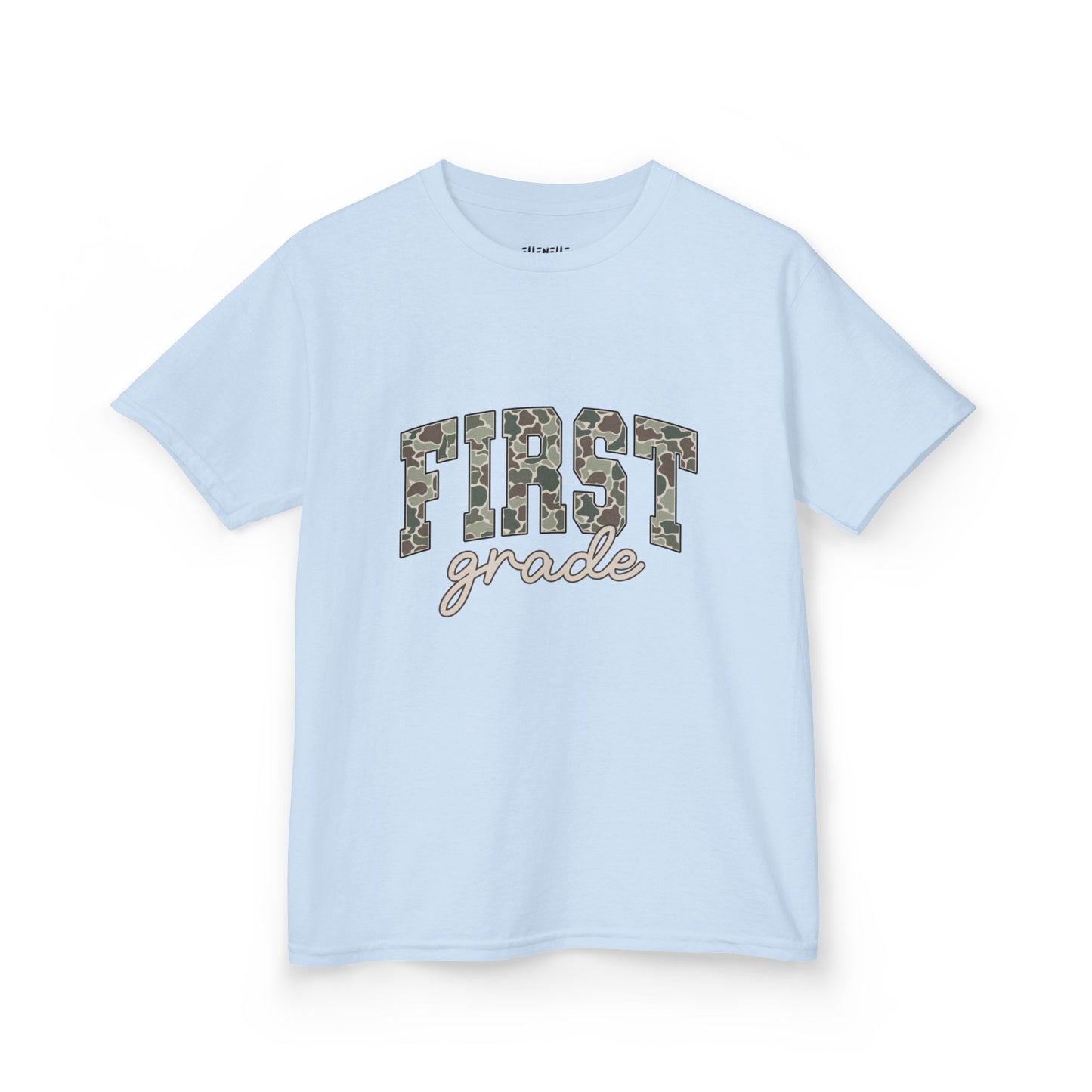Camo First Grade T‑Shirt — Neutral Back-to-School Tee