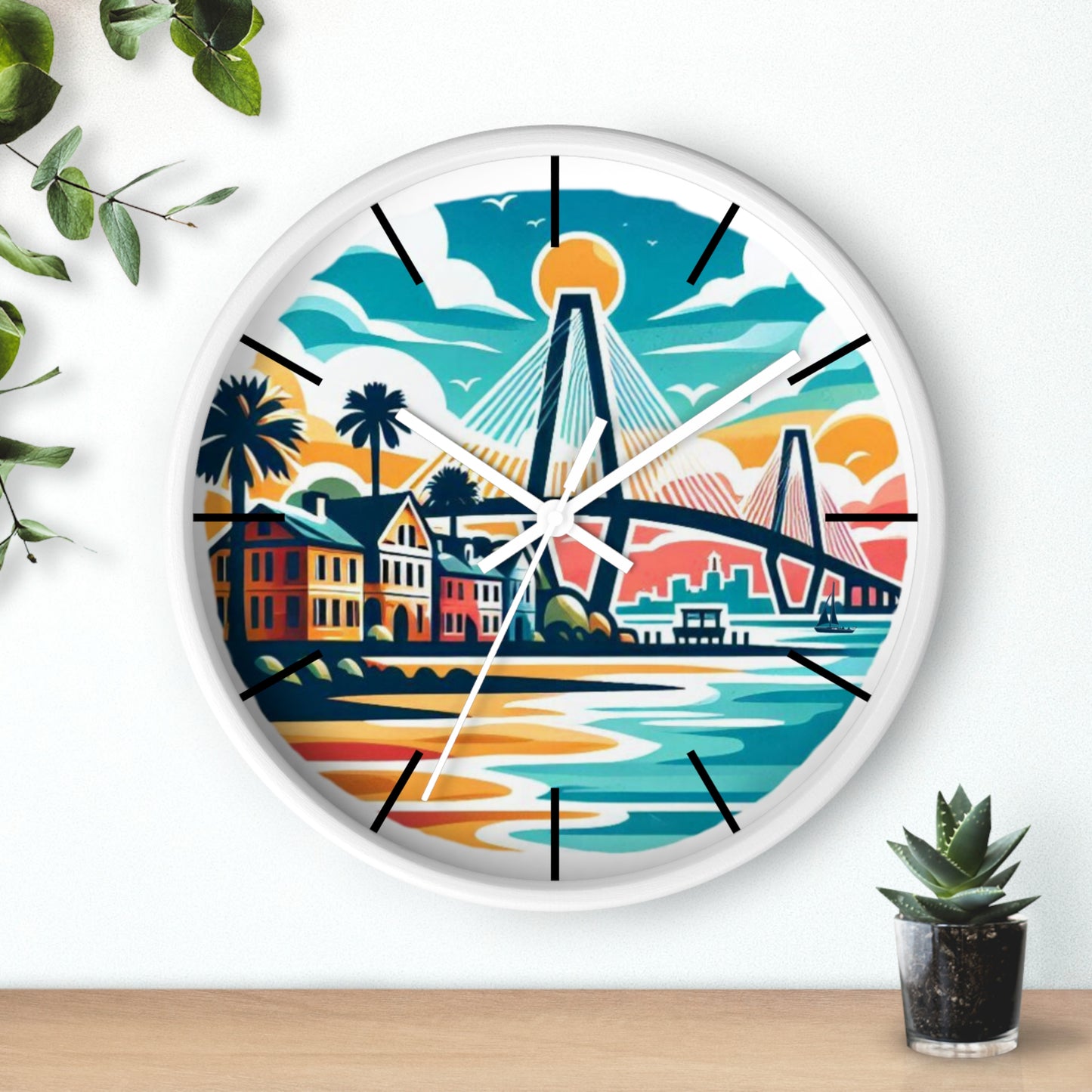 Charleston SC Wall Clock - Beach Vibes, Home Decor, Gift for Ocean Lovers, Tropical Artwork, Nautical Timepiece