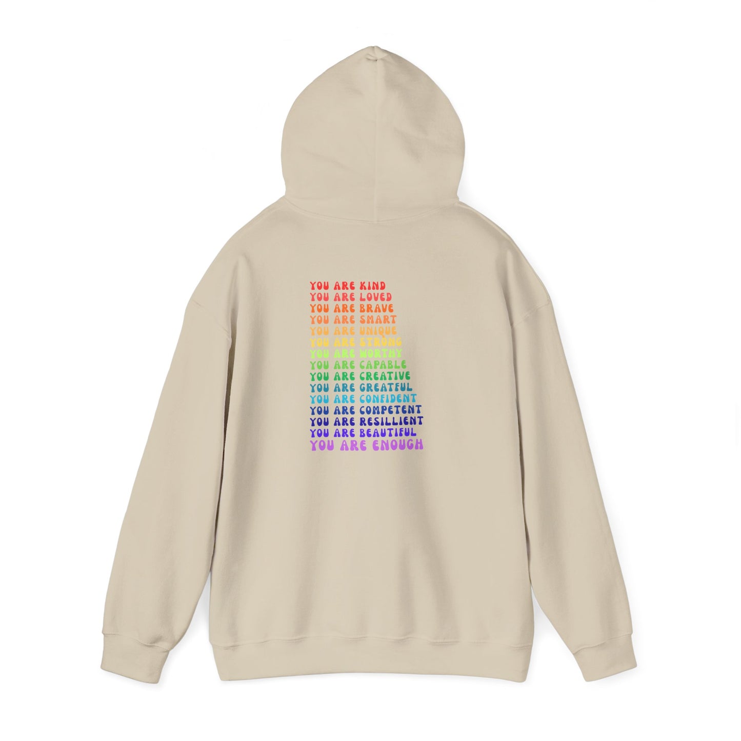 Colorful You Are Enough Motivational Hoodie, Unisex Sweatshirt, Casual Comfort Wear, Gift for Teens, Inspirational Clothing, Everyday Hoodie