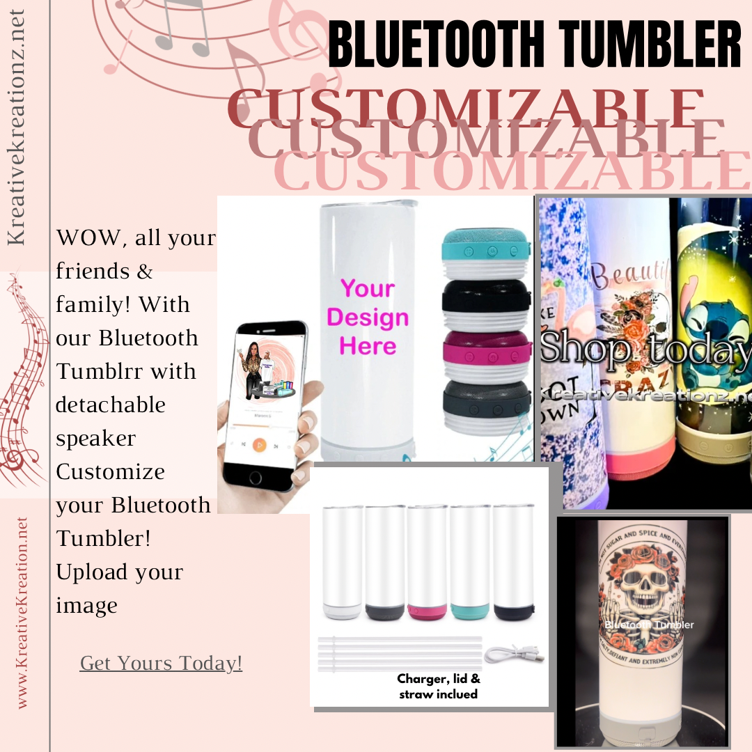 Custom Bluetooth Speaker Tumbler, 20oz Stainless Steel