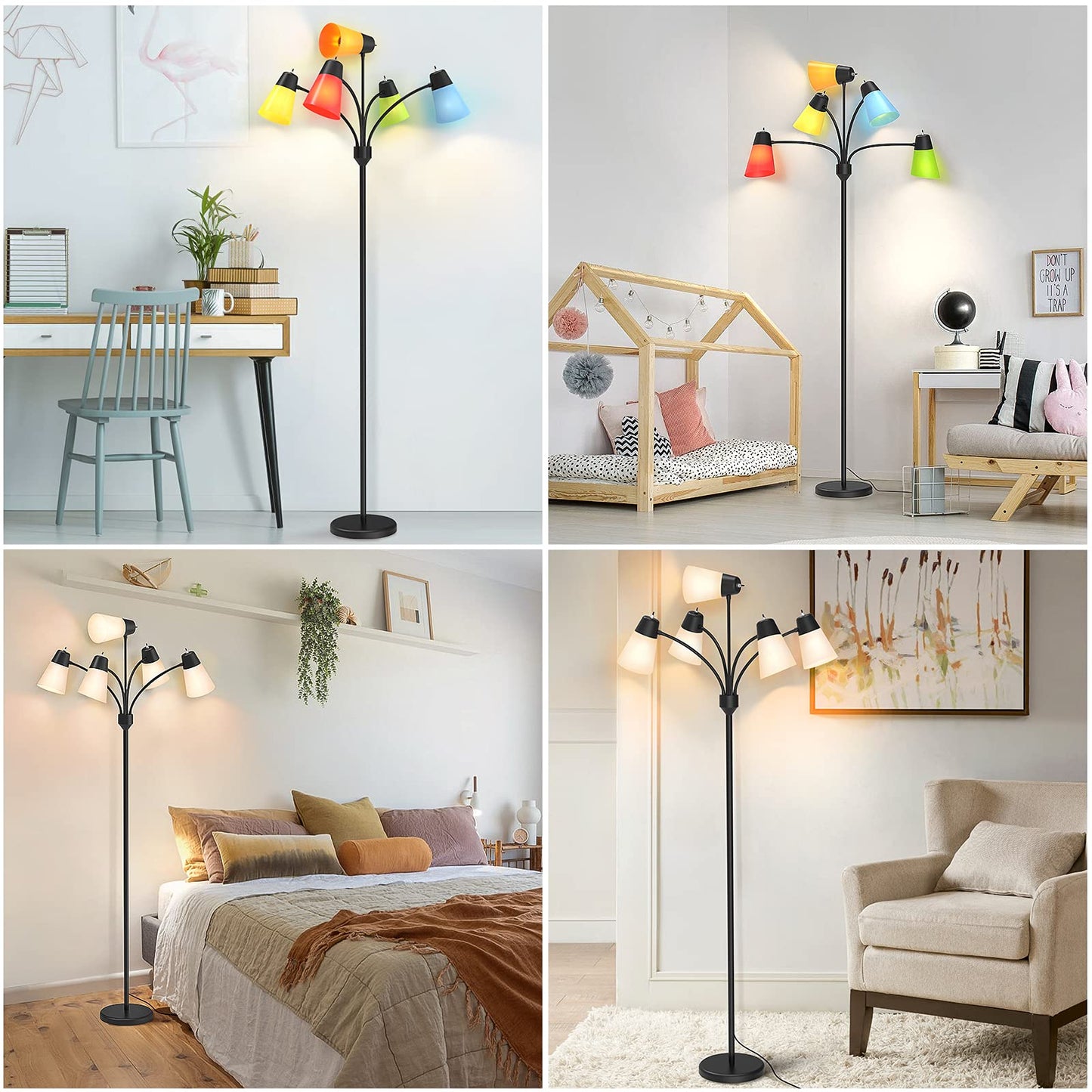 FOLKSMATE LED Floor Lamp, Medusa Multi Head Modern Tall, Rustic Black