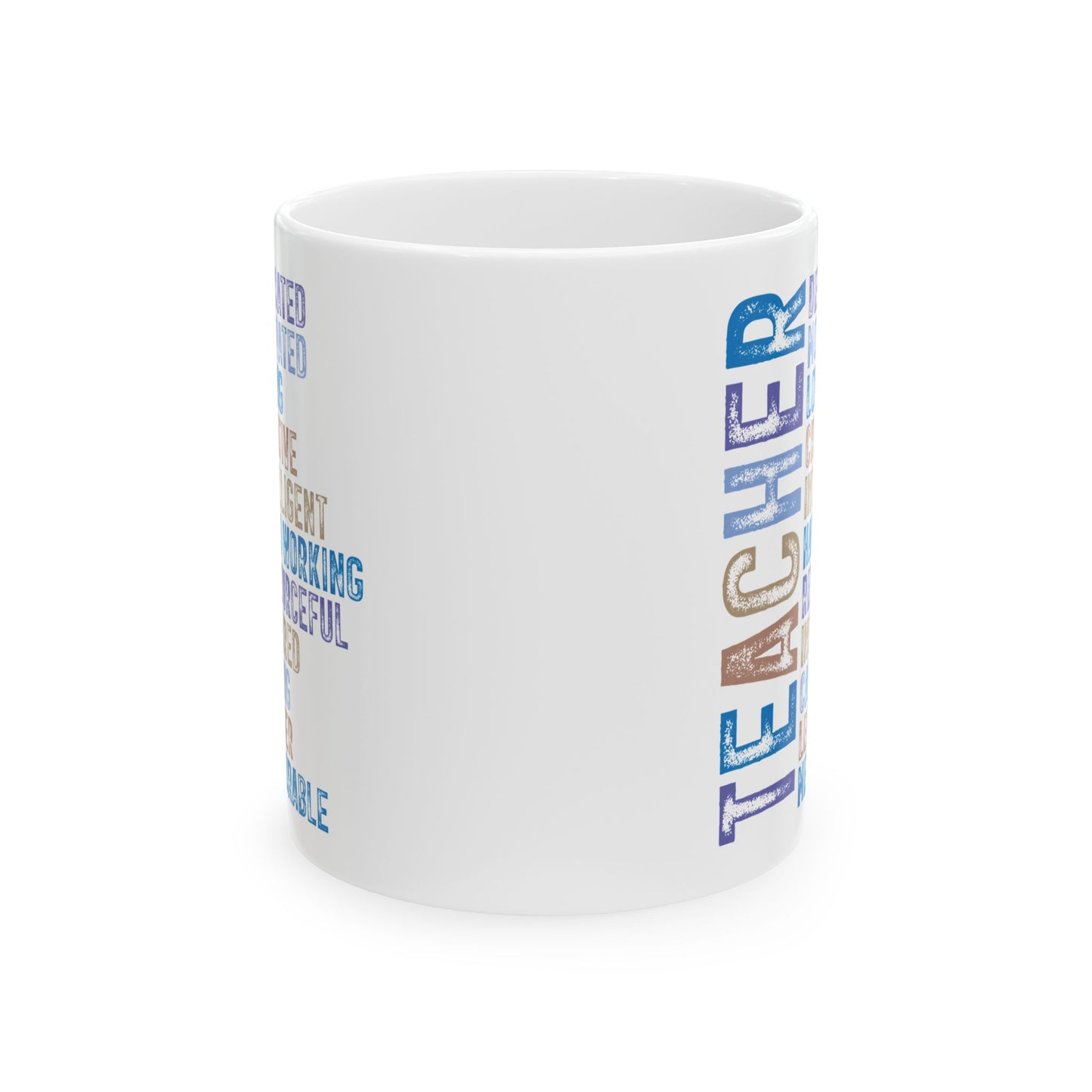 Blue Teacher Ceramic Mug — "Teacher" Vertical Design, Appreciation Gift for Educators (11oz, 15oz)