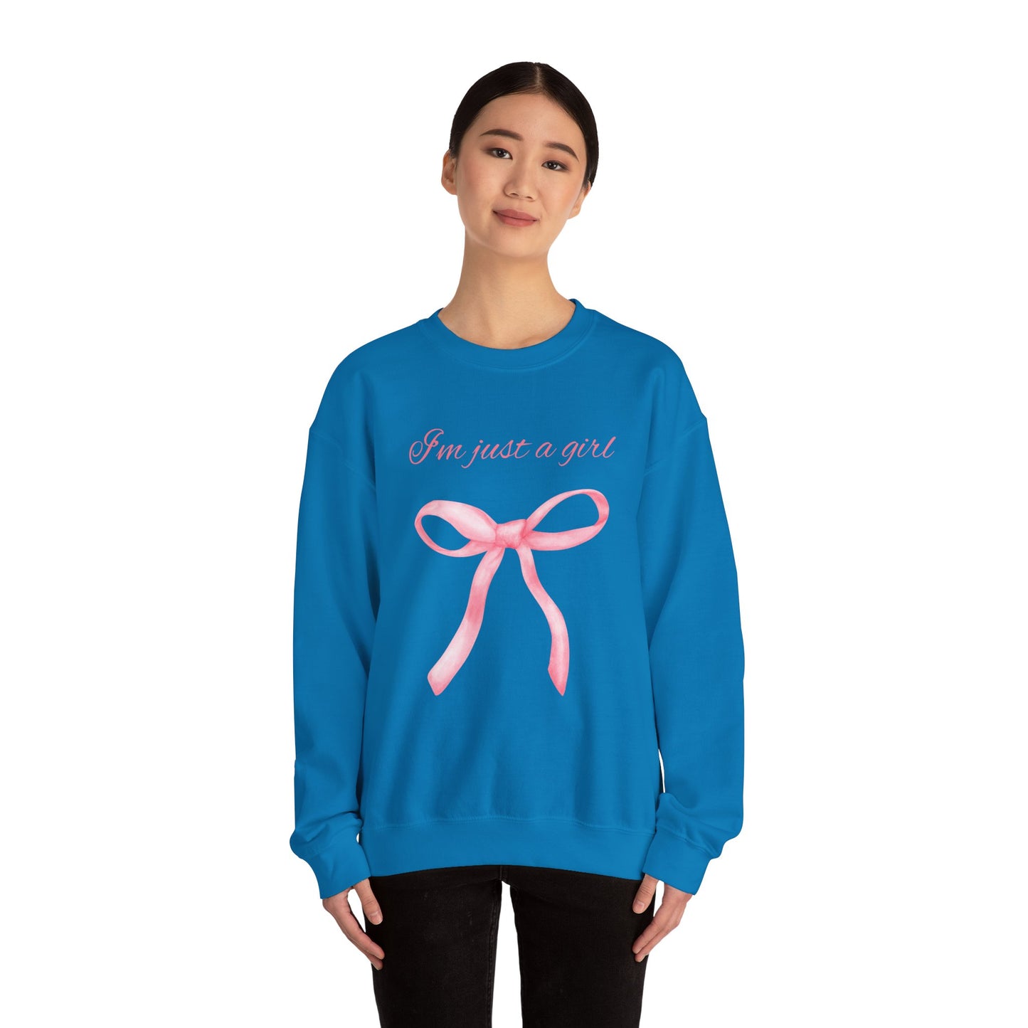 I'm Just a Girl, Pink Bow Sweatshirt, Cozy Sweatshirt, Perfect Gift for Pink Bow Lovers, Crewneck