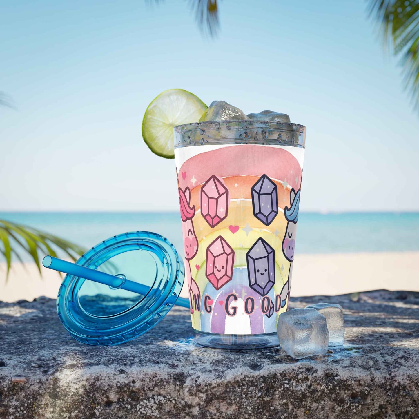 Tumbler Sunsplash Unicorn,  16oz Cup with Straw, Ideal for Kids, Rocking Good Vibes