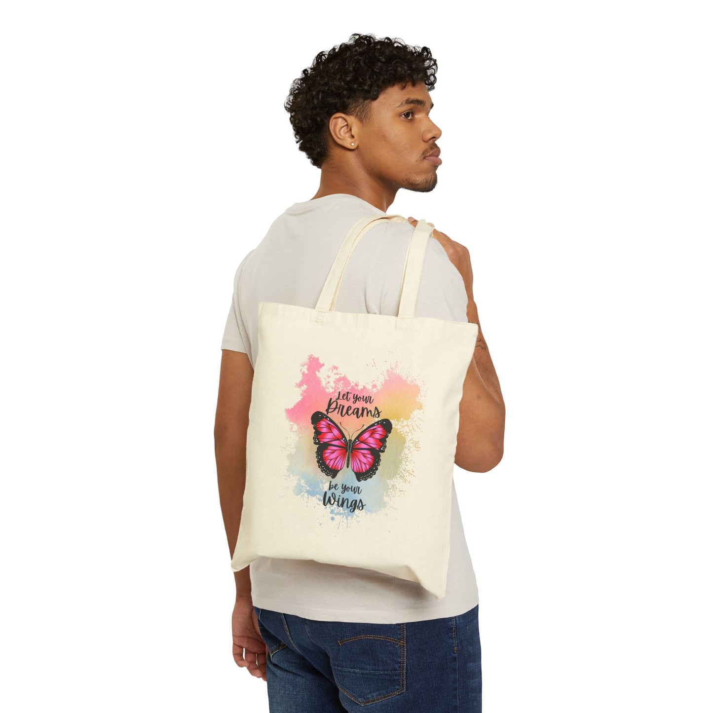 Let Your Dreams Be Your Wings Cotton Canvas Tote Bag, Literary Gift, Book Lover Bag, Eco-Friendly Shopping Tote, Reading Enthusiast Accessories