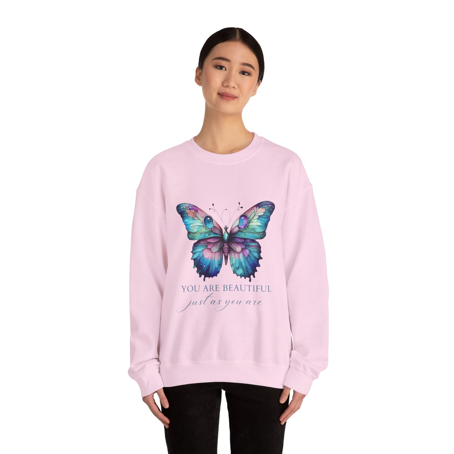 You Are  Beautiful Empowering Unisex Crewneck Sweatshirt, Affirmation Apparel, Motivational Gift, Cozy Self-Care Clothing, Inspirational Wear