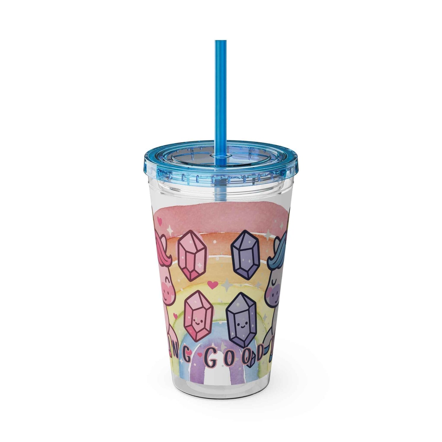 Tumbler Sunsplash Unicorn,  16oz Cup with Straw, Ideal for Kids, Rocking Good Vibes