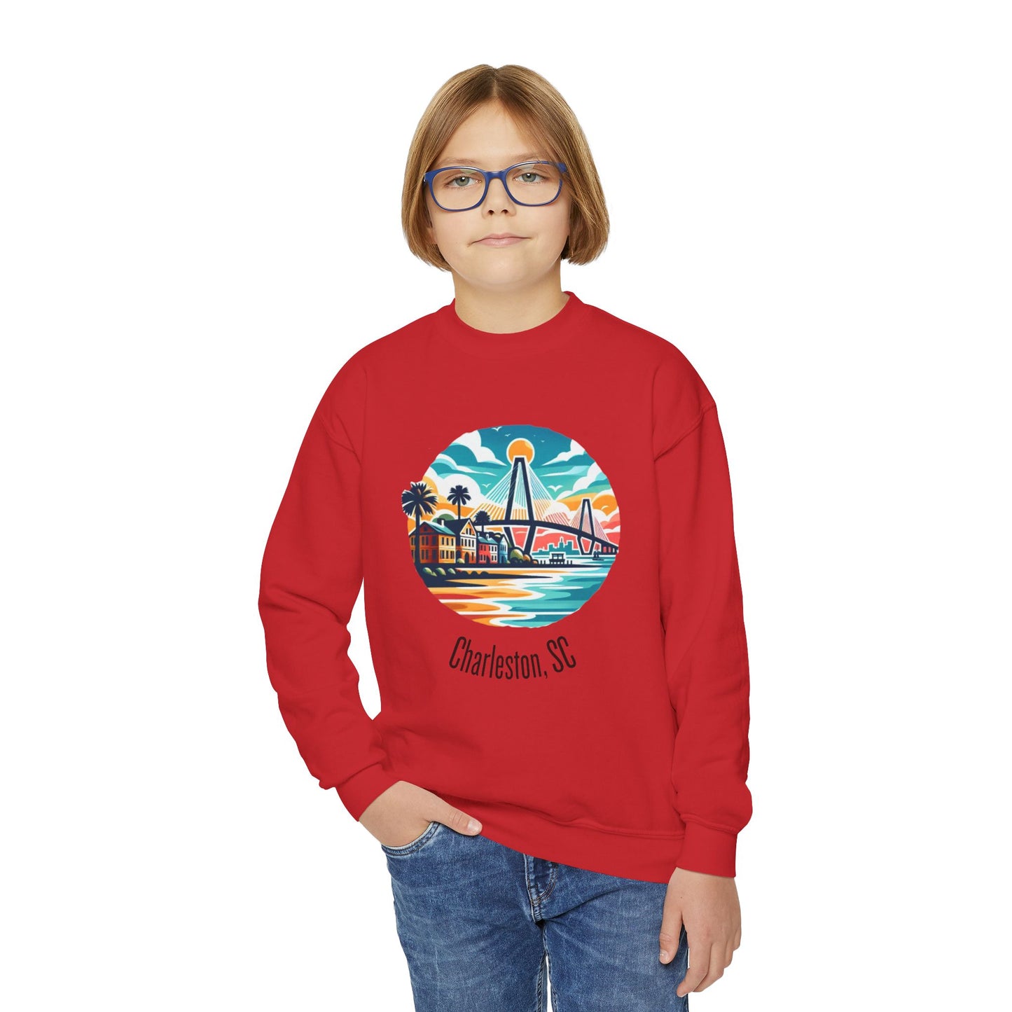 Charleston SC Youth Crewneck Sweatshirt, Cozy Kids Sweater, Gift for Young Explorers, Summer Vibes, Travel Apparel