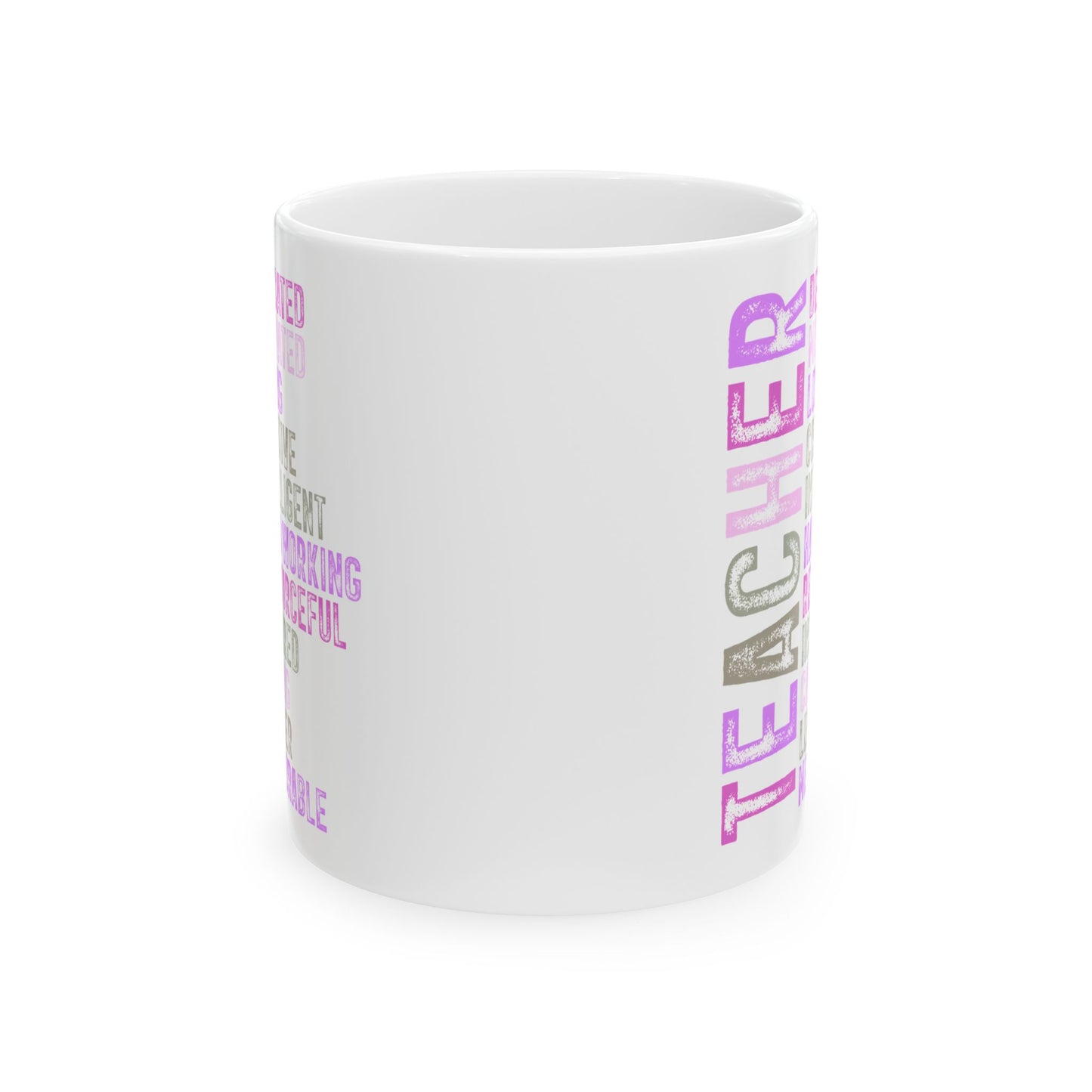Purple Teacher Ceramic Mug — "Teacher" Vertical Design, Appreciation Gift for Educators (11oz, 15oz)