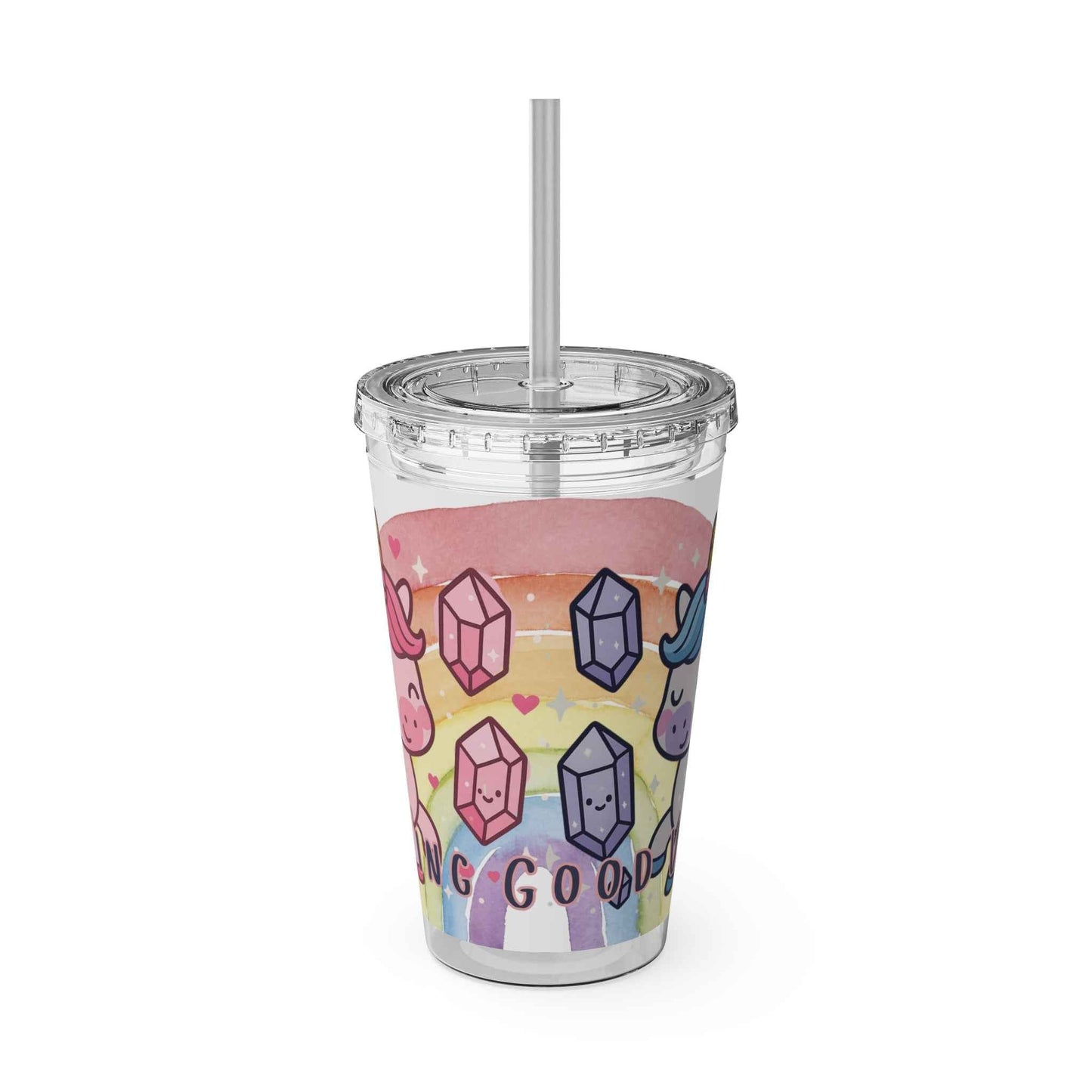 Tumbler Sunsplash Unicorn,  16oz Cup with Straw, Ideal for Kids, Rocking Good Vibes