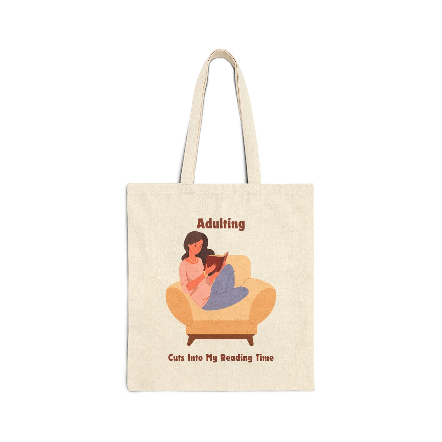 Adulting Cuts Into My Reading Time Cotton Canvas Tote Bag, Literary Gift, Book Lover Bag, Eco-Friendly Shopping Tote, Reading Enthusiast Accessories