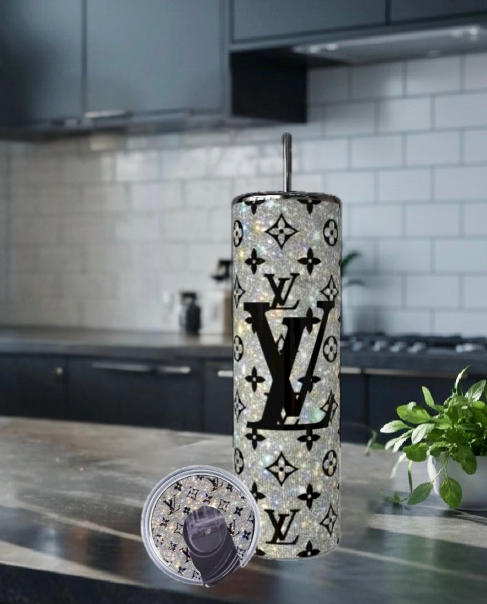 Silver Denim Luxe Skinny 20oz Stainless Steel Tumbler with Matching Lid