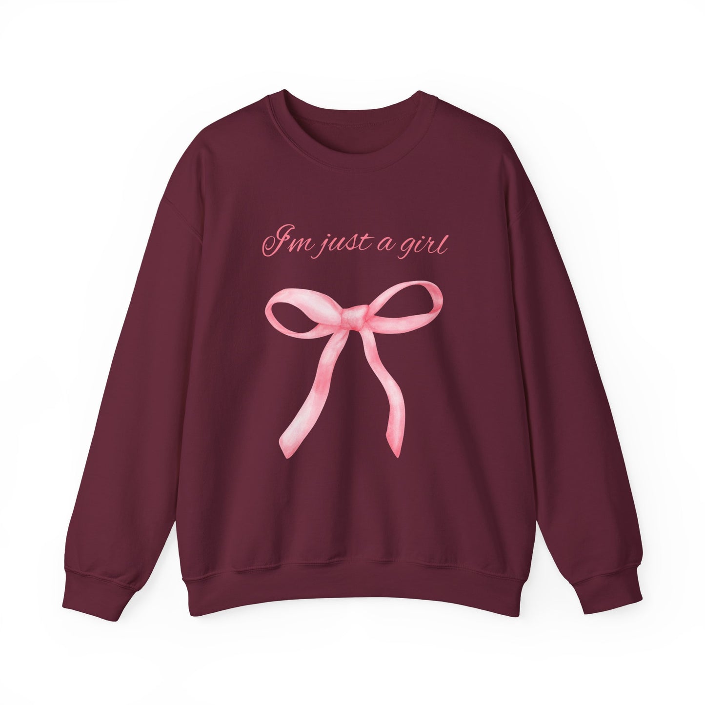 I'm Just a Girl, Pink Bow Sweatshirt, Cozy Sweatshirt, Perfect Gift for Pink Bow Lovers, Crewneck