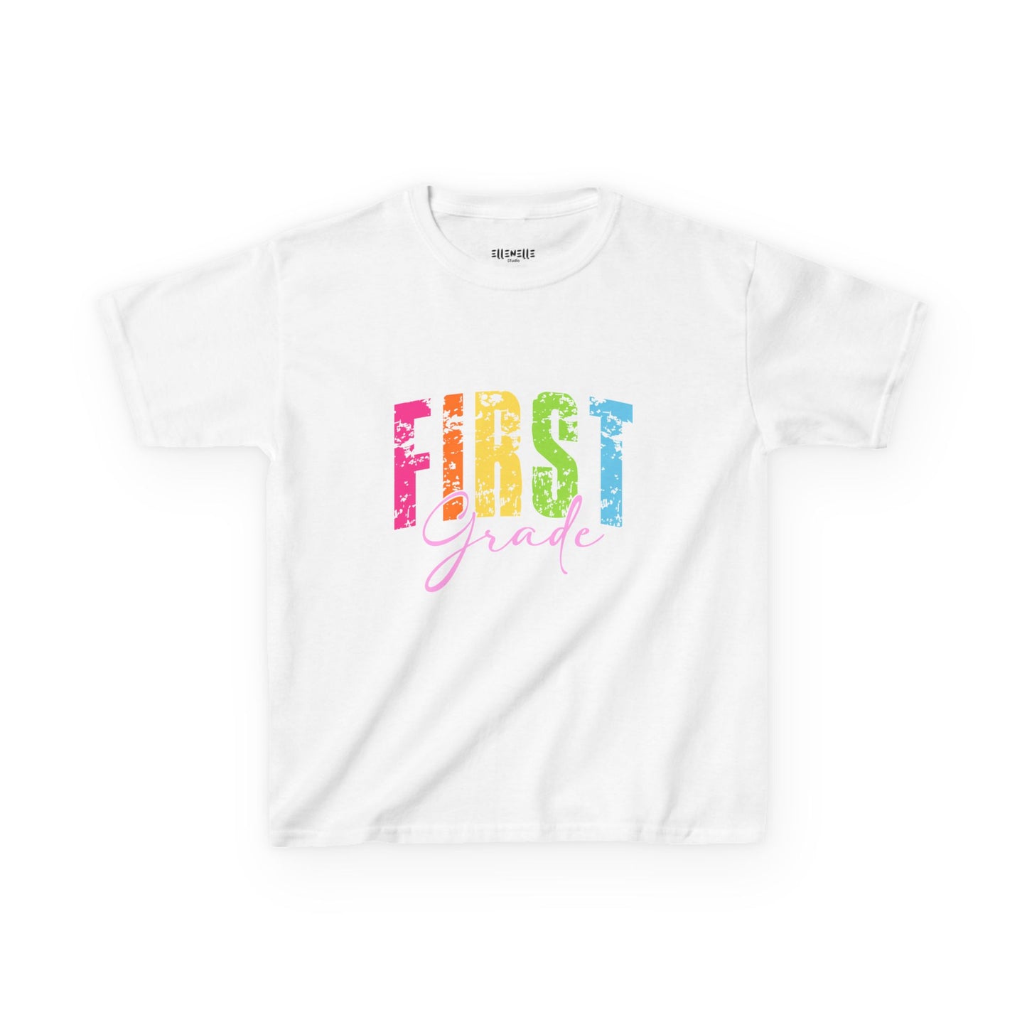 Distressed First Grade T‑Shirt — Bright Back-to-School Tee