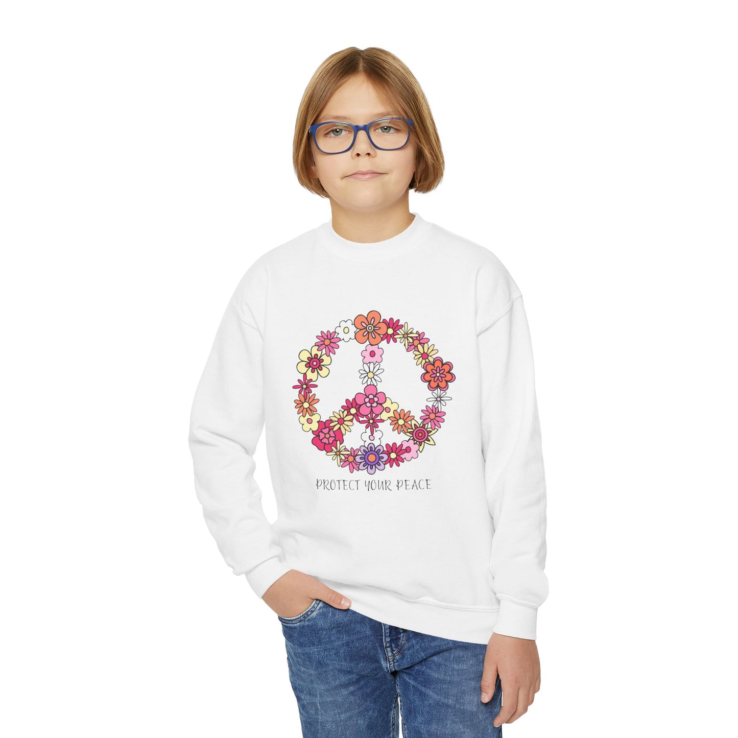 Protect Your Peace Empowering Youth Crewneck Sweatshirt, Inspirational Apparel, Affirmation Gift, Motivational Sweatshirt, Positive Vibes Clothing