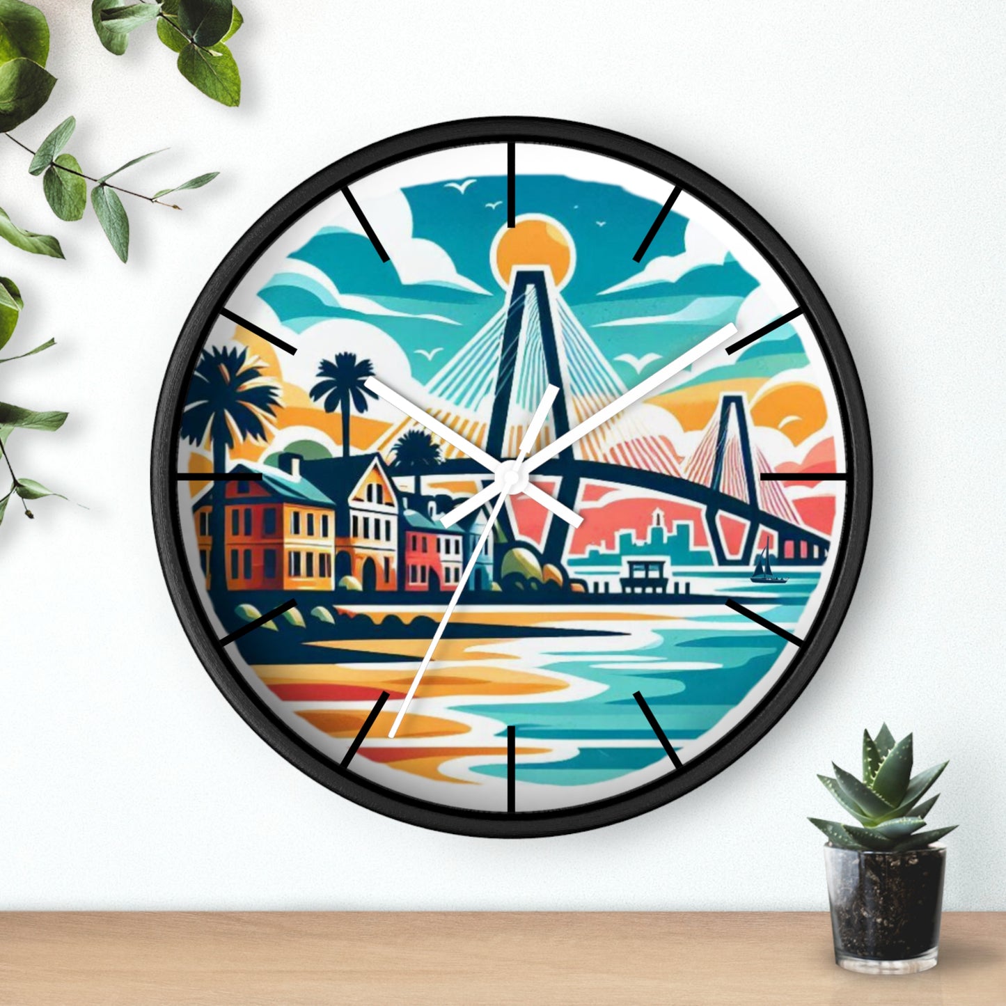Charleston SC Wall Clock - Beach Vibes, Home Decor, Gift for Ocean Lovers, Tropical Artwork, Nautical Timepiece