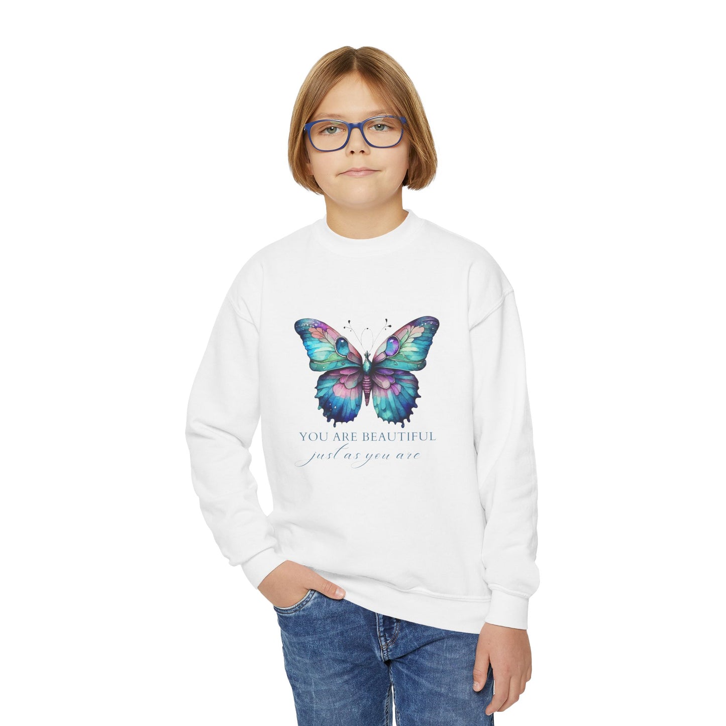 You Are  Beautiful Empowering Youth Crewneck Sweatshirt, Inspirational Apparel, Affirmation Gift, Motivational Sweatshirt, Positive Vibes Clothing