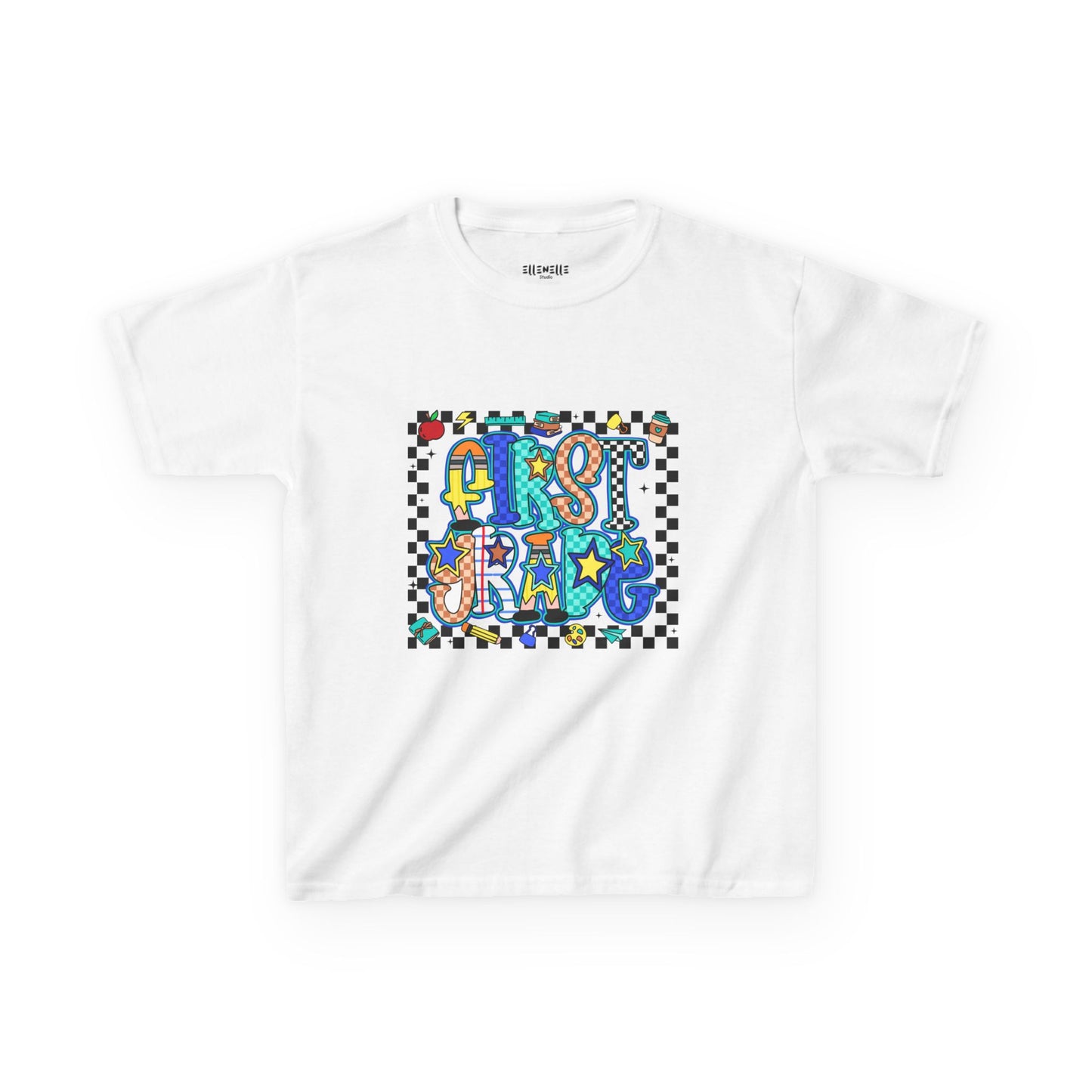 First Grade T‑Shirt — Checkerboard Back-to-School Tee