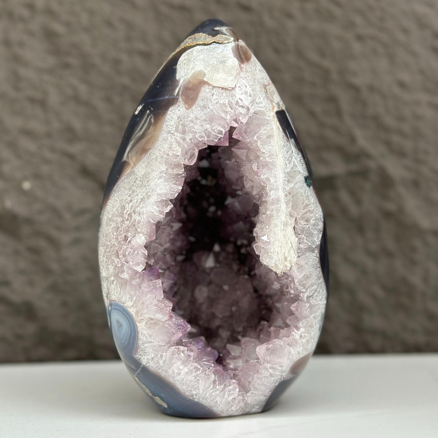 Agate & Amethyst Quartz Crystal Egg Cave