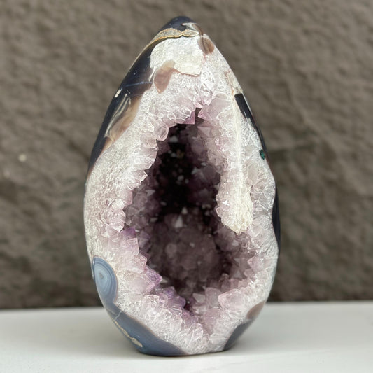 Agate & Amethyst Quartz Crystal Egg Cave