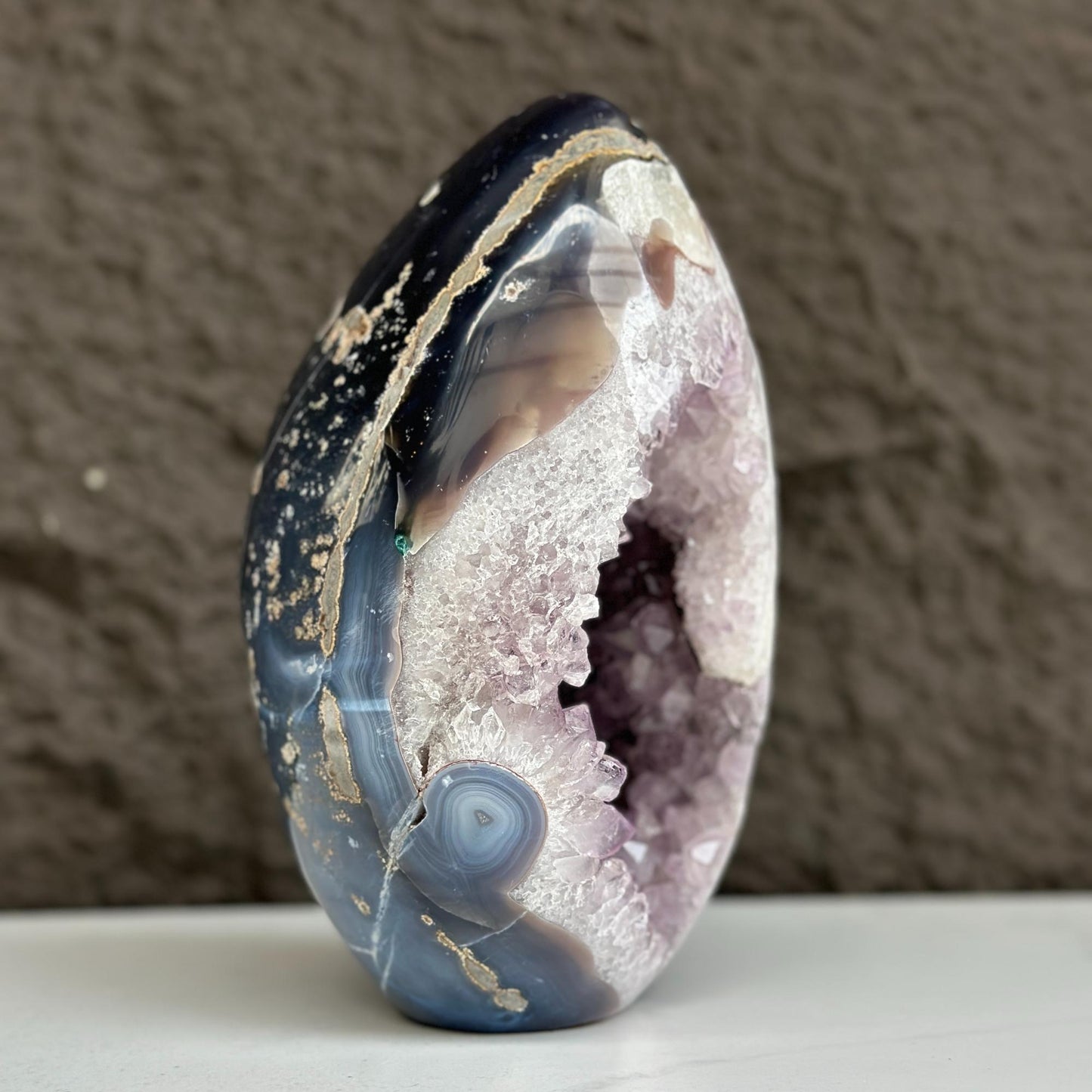Agate & Amethyst Quartz Crystal Egg Cave