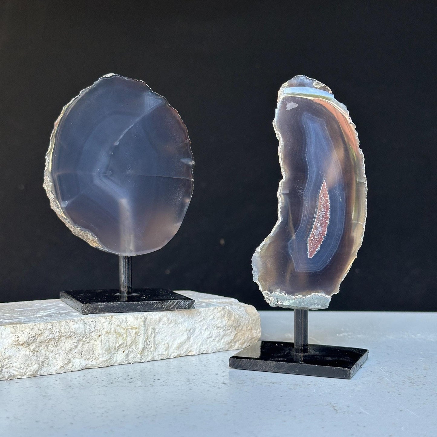 Agate Slice Set on Metal Stand for Desk & Nightstand