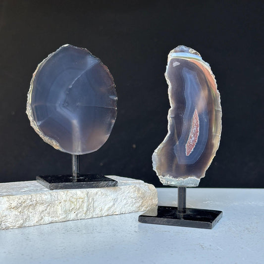 Agate Slice Set on Metal Stand for Desk & Nightstand