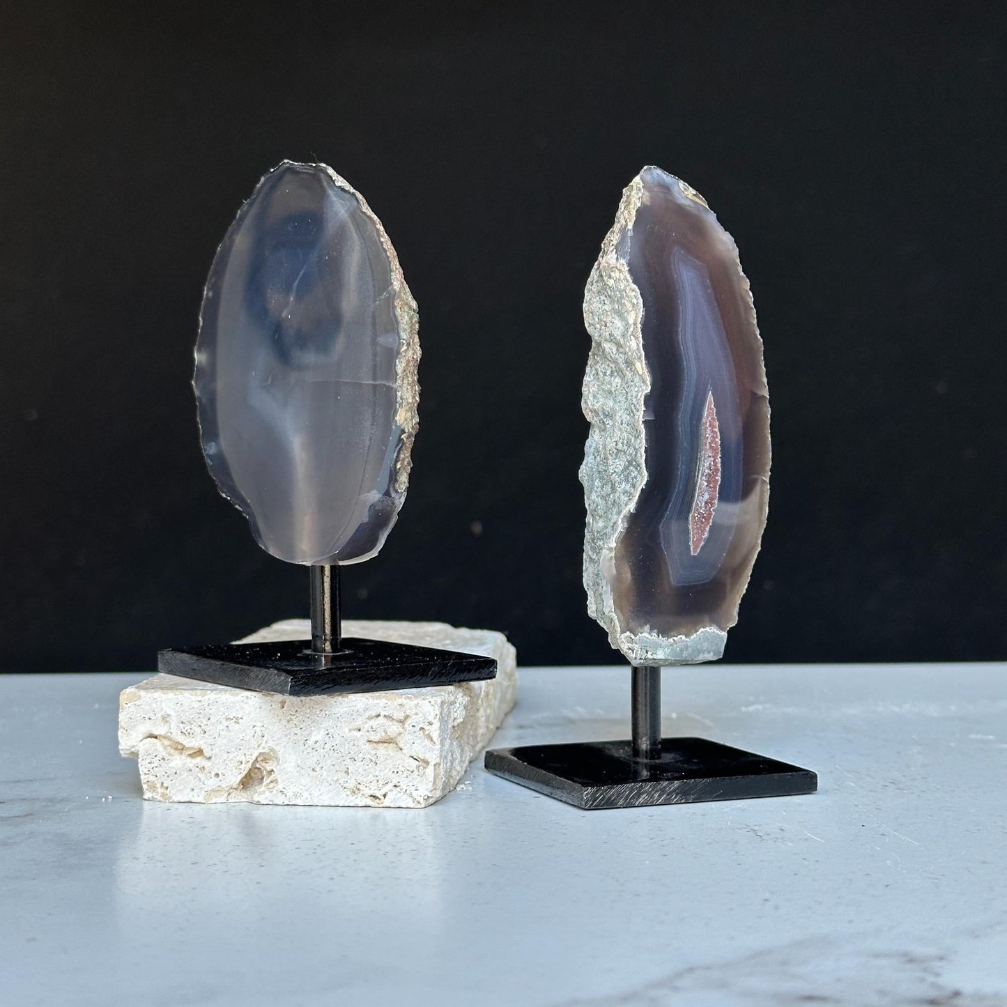 Agate Slice Set on Metal Stand for Desk & Nightstand
