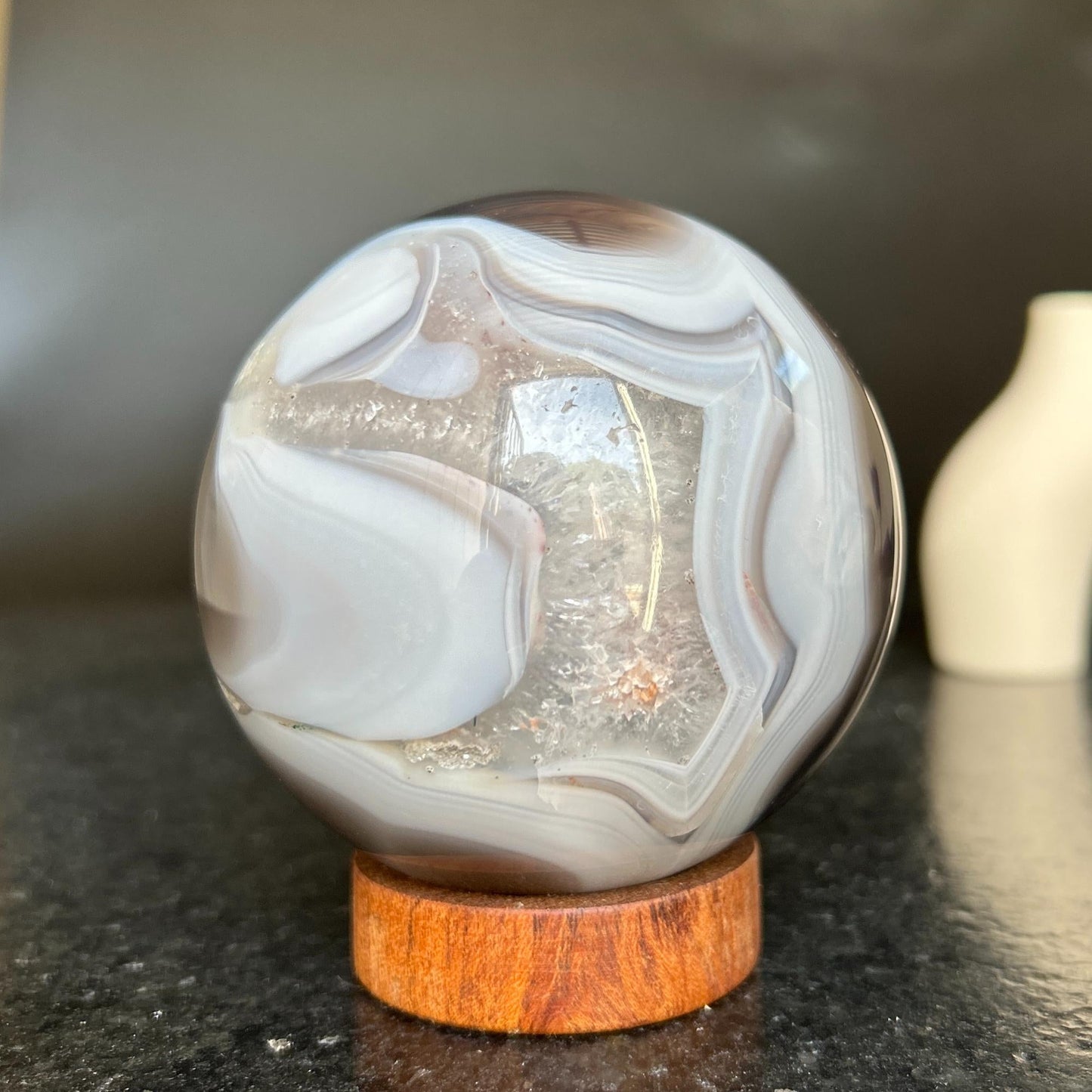 Agate Sphere with Quartz formations