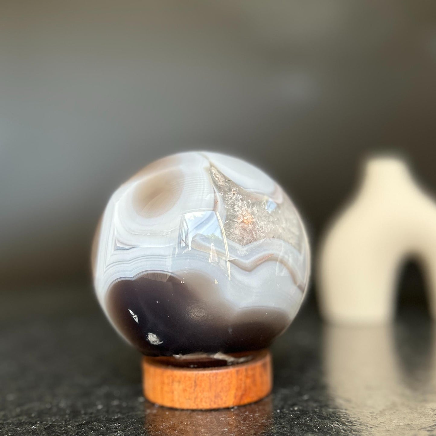 Agate Sphere with Quartz formations