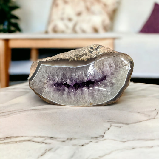 Amethyst Geode Crystal Decor With Agate Edges