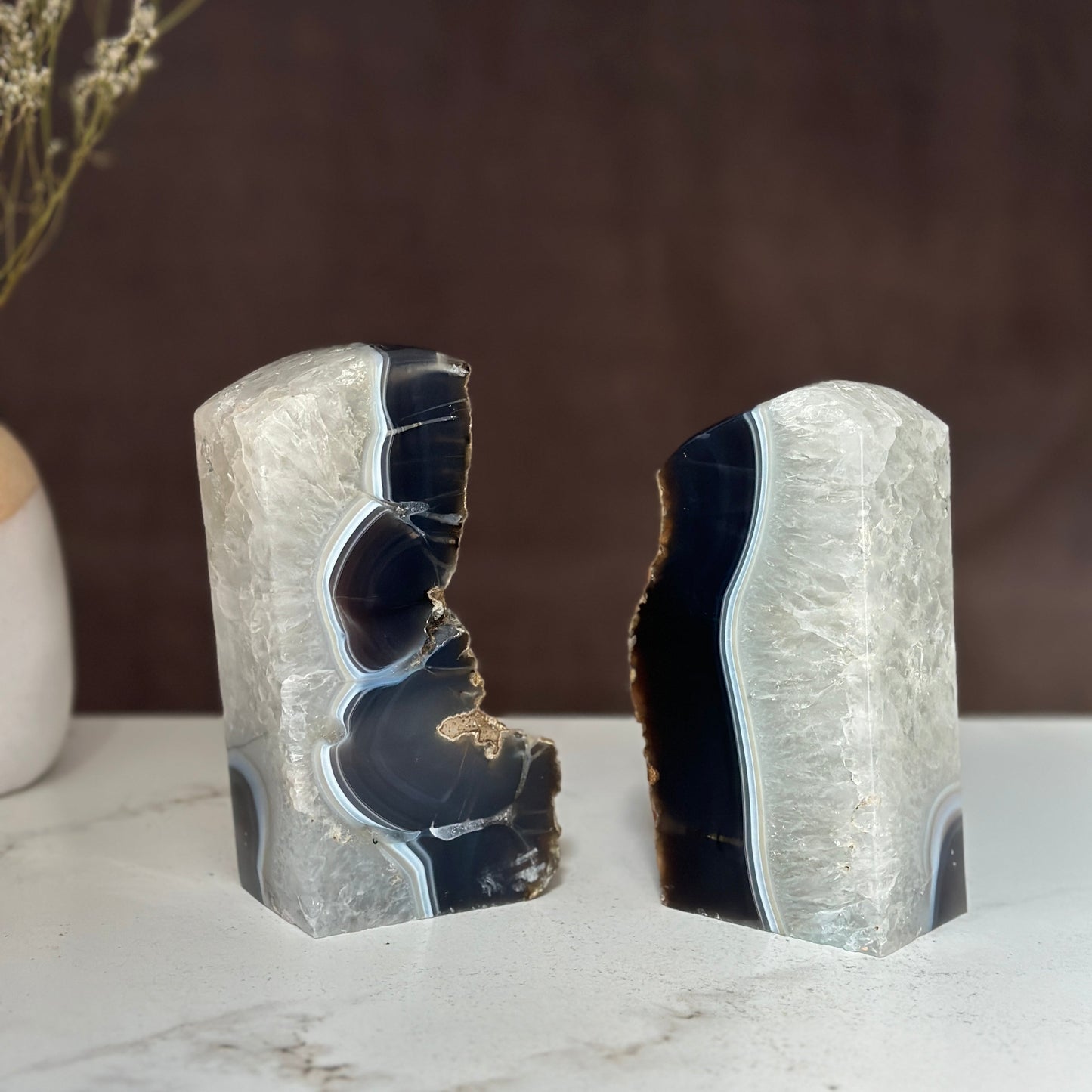 Agate Bookend Pair (7 Lb.) natural geode crystals, extra Large agate from Uruguay