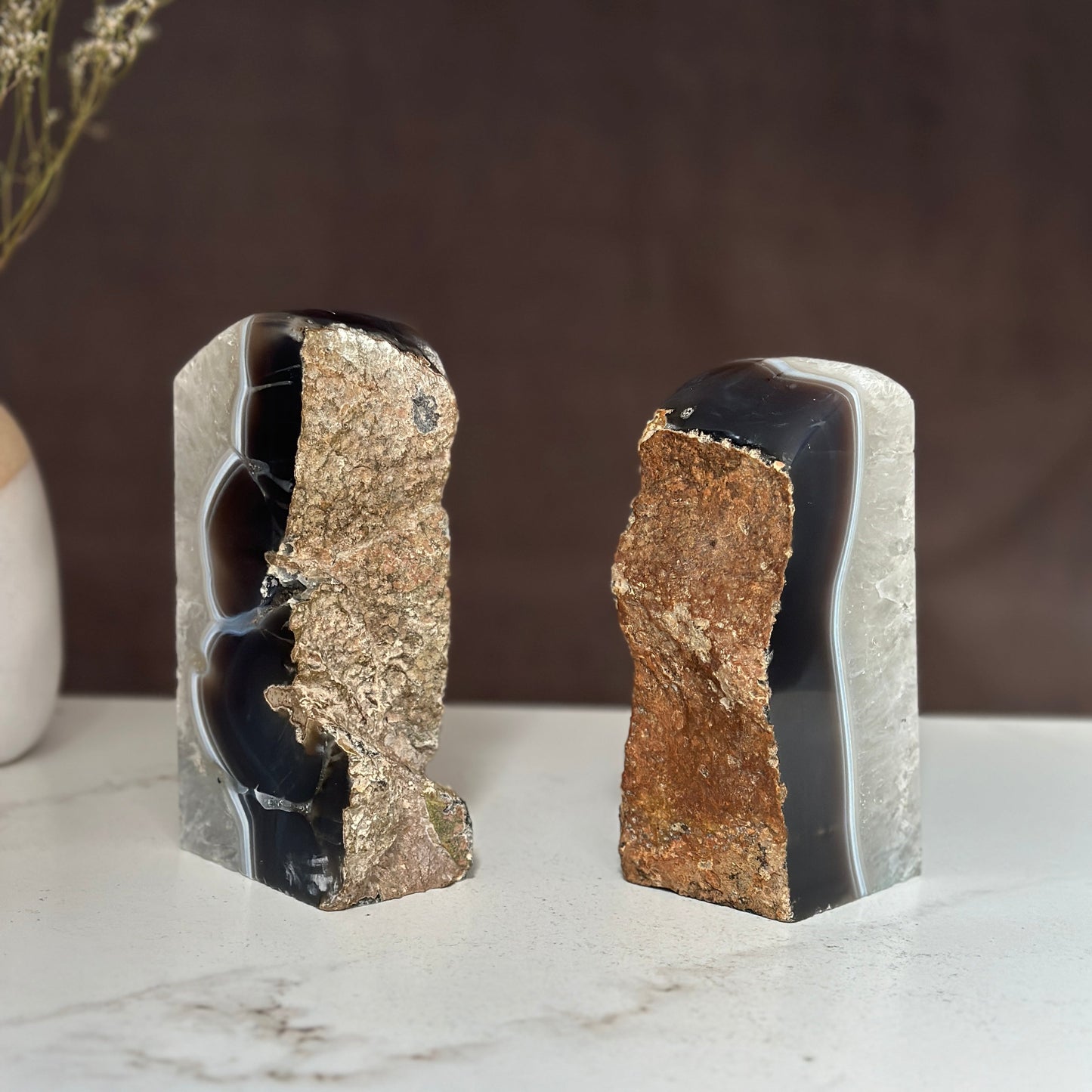 Agate Bookend Pair (7 Lb.) natural geode crystals, extra Large agate from Uruguay