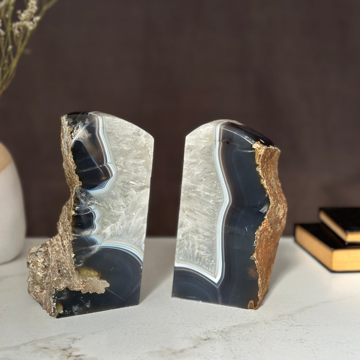 Agate Bookend Pair (7 Lb.) natural geode crystals, extra Large agate from Uruguay
