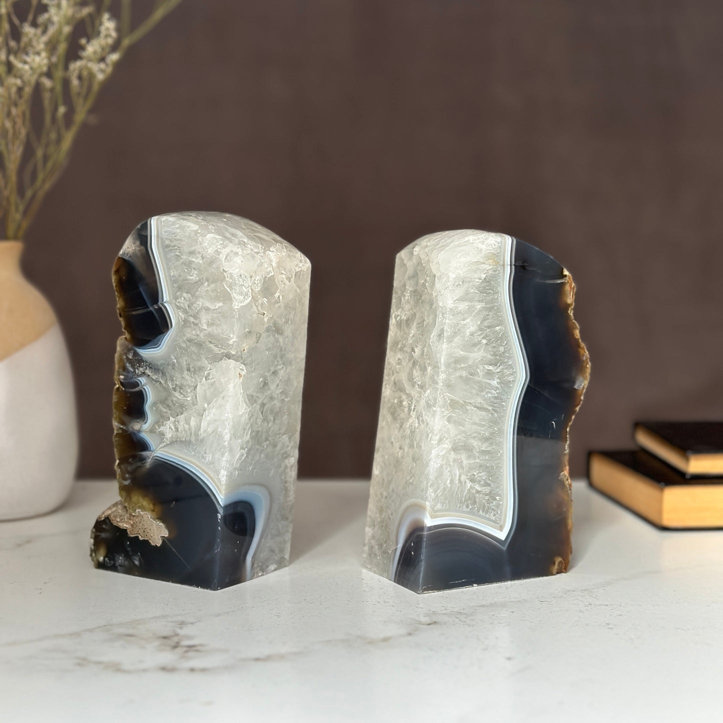 Agate Bookend Pair (7 Lb.) natural geode crystals, extra Large agate from Uruguay