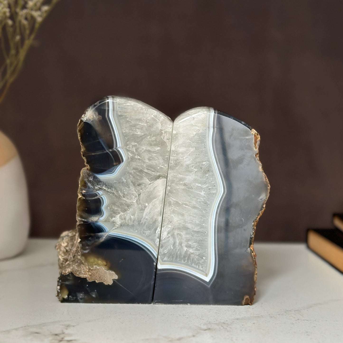 Agate Bookend Pair (7 Lb.) natural geode crystals, extra Large agate from Uruguay