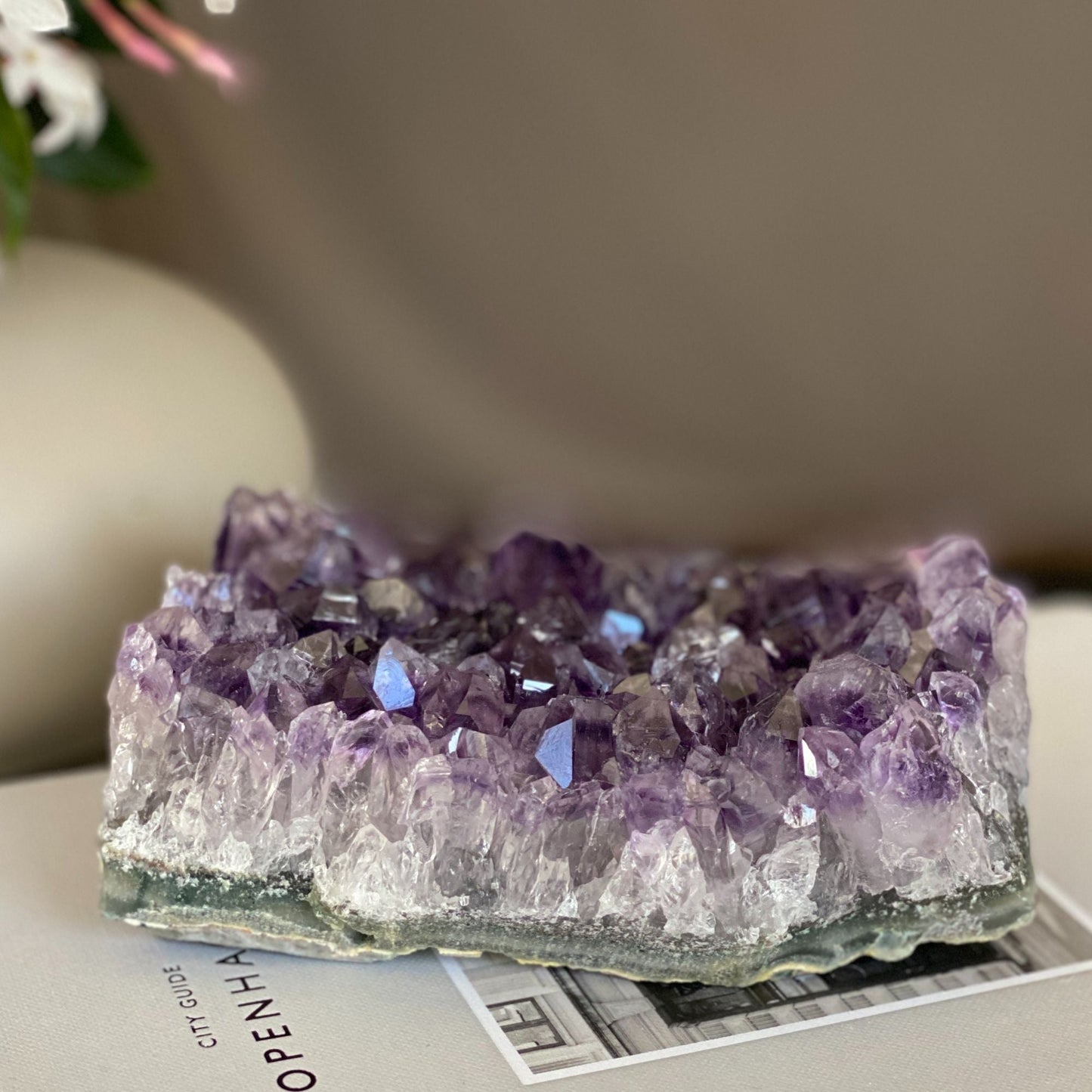 Amethyst cluster for home decor, coffee table decoration