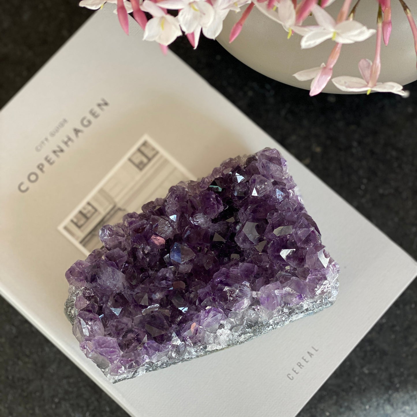 Amethyst cluster for home decor, coffee table decoration