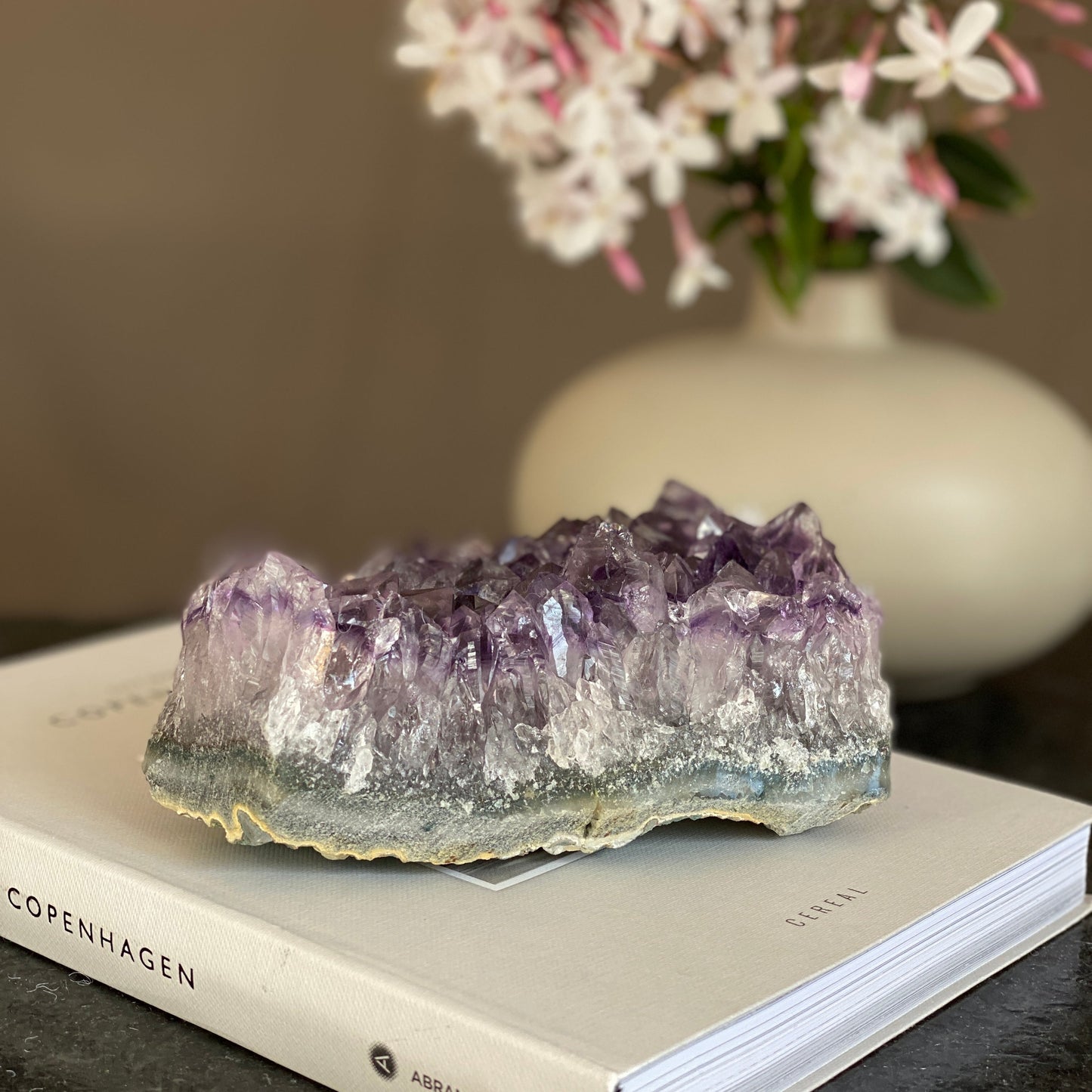 Amethyst cluster for home decor, coffee table decoration