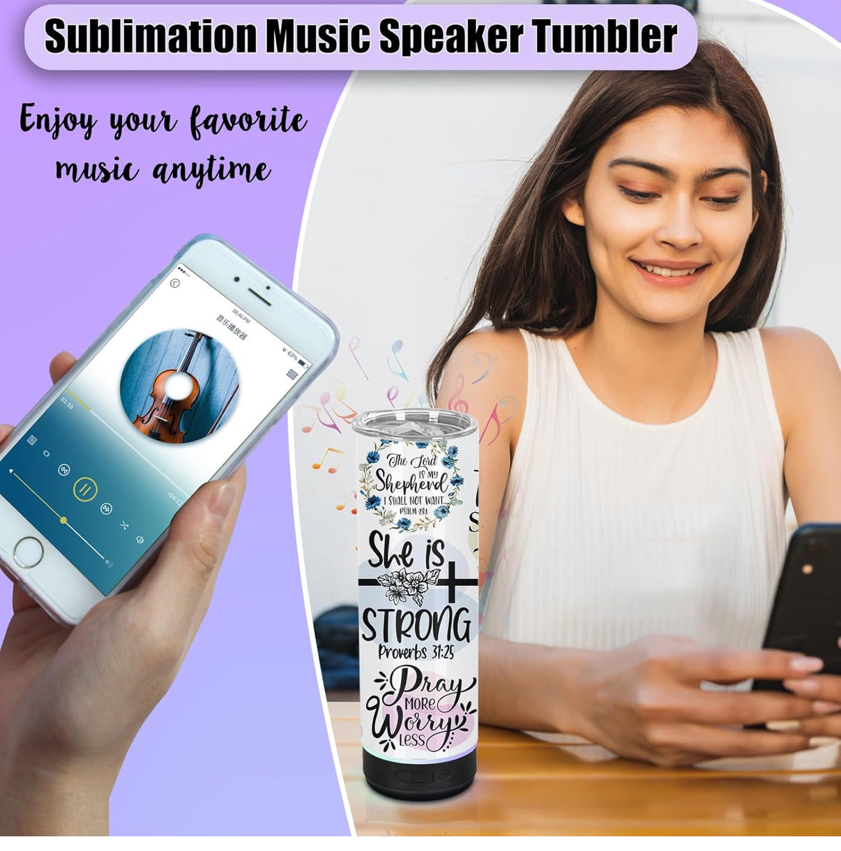 Custom Bluetooth Speaker Tumbler, 20oz Stainless Steel