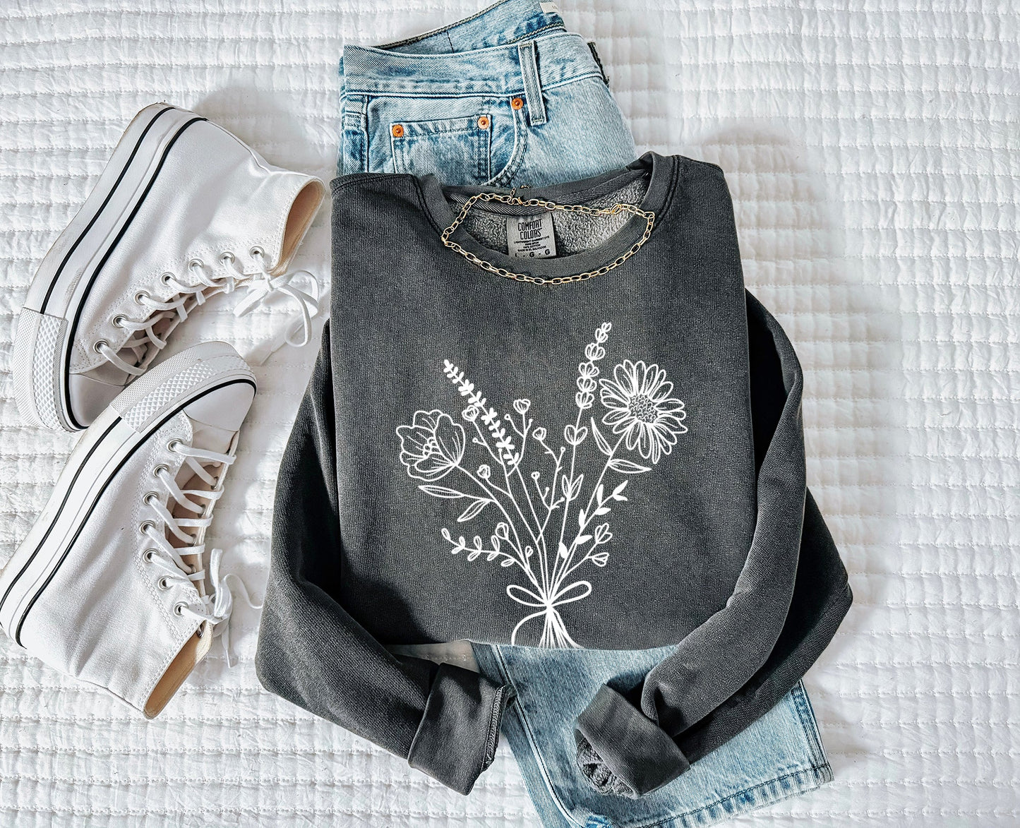 Botanical Floral Bouquet Garment Dyed Comfort Colors Sweatshirt