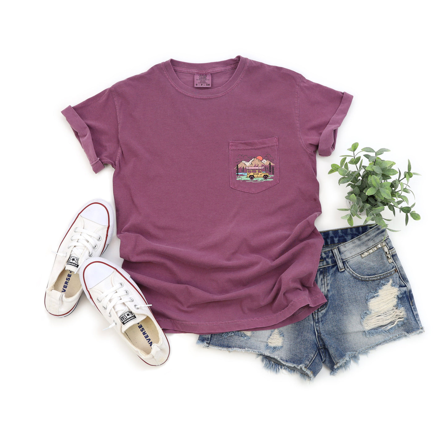 Camping Hiking Nature Color Botanical Comfort Colors Pocket T Shirt