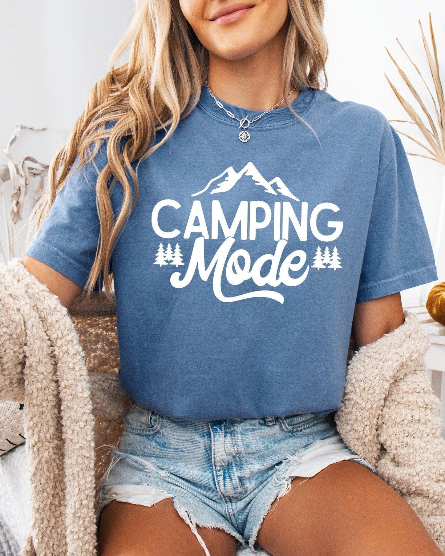 Camping Mode Nature Garment Dyed T-Shirt – Hiking Outdoor Adventure Graphic Tee