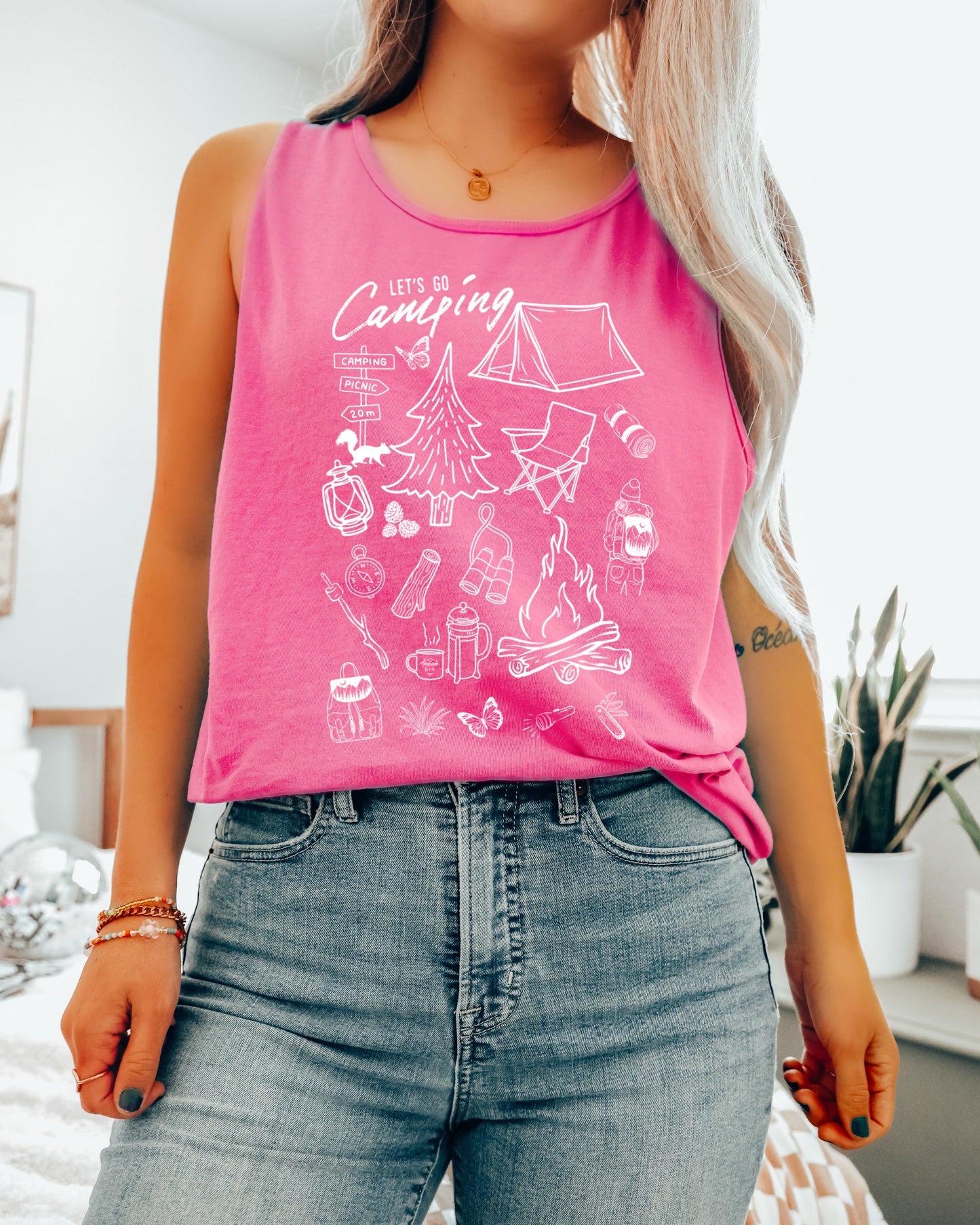 Camping Mountain Sketch Comfort Colors Tank Top – Hiking Nature Outdoor Graphic