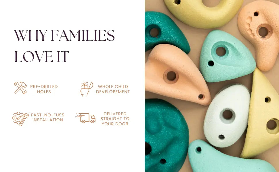 Premium Rock Climbing Holds (Earth Tones) - Everett & Avery Co. - Indoor Climbing Wall - Rock Climbing Holds for Kids