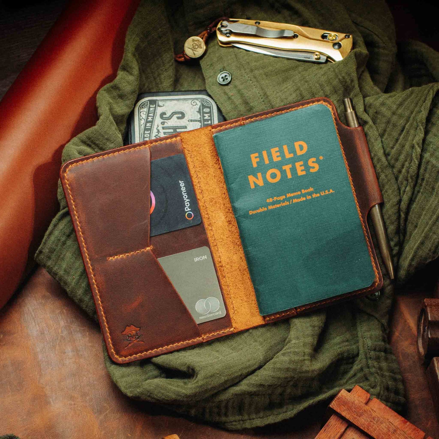 Pirate Goods Quartermaster v2 Passport Wallet – Leather Travel EDC Organizer with Velcro Panel & Field Notes Holder