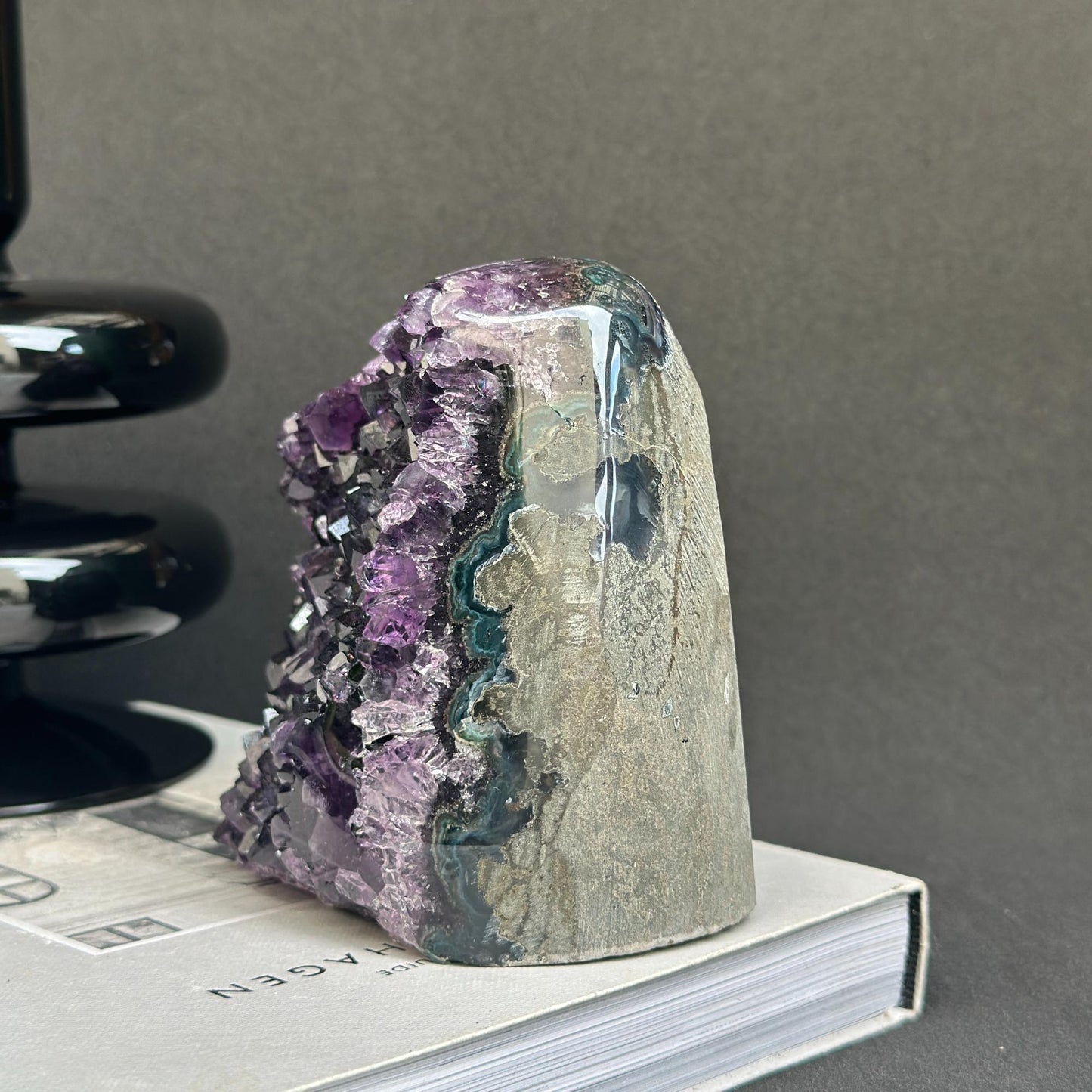 Deep Purple Amethyst cathedral geode, Unique raw crystal cluster, self stand