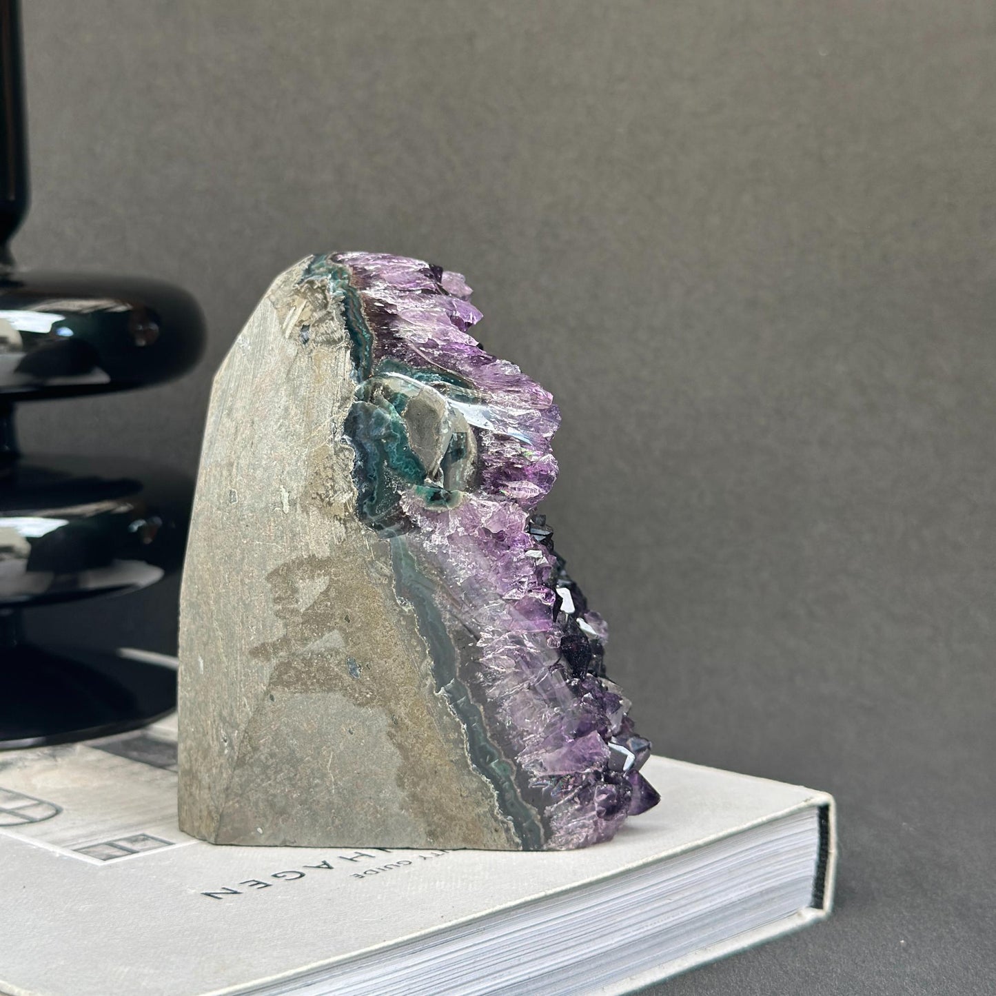 Deep Purple Amethyst cathedral geode, Unique raw crystal cluster, self stand